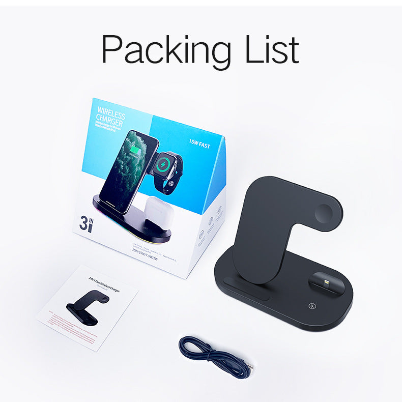 Station de charge sans fil rapide 3 en 1 – Compatible Apple iPhone, AirPods Pro et Apple Watch, chargeur pliable 15W